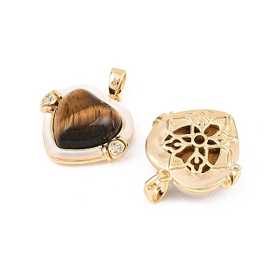 Natural Tiger Eye and Freshwater Shell Pendants KK-H538-24A-G-1