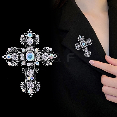 Baroque Style Cross Zinc Alloy Rhinestone Brooches PW-WGBF0CF-01-1