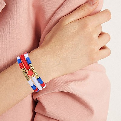 10Pcs Independence Day Theme Handmade Polymer Clay Beads Stretch Bracelets BJEW-SW01605-1