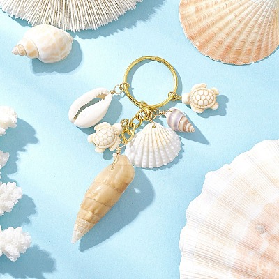 Ocean Style Natural Shell with Synthetic Turquoise Keychains KEYC-JKC01231-1