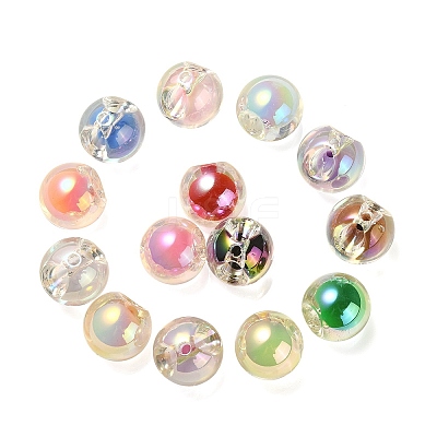 Transparent UV Plating Rainbow Iridescent Acrylic European Beads OACR-F006-09-1