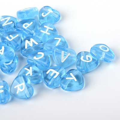 Transparent Acrylic Heart Horizontal Hole Letter Beads X-TACR-Q101-01F-1