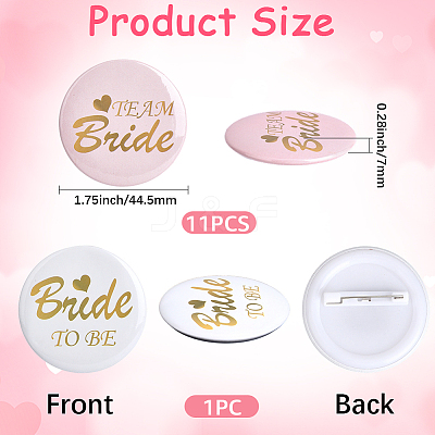 12Pcs Tinplate & Plastic Bride Badges for Wedding Party Bridal Shower Decoration AJEW-SC0032-08A-1