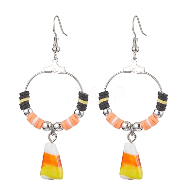 Halloween Candy Corn Handmade Lampwork & Polymer Clay Dangle Earrings for Women EJEW-JE05893-01-1