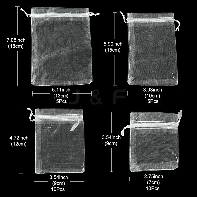 30Pcs 4 Styles Rectangle Organza Bags Jewellery Storage Pouches Wedding Favour Party Mesh Drawstring Gift OP-FS0001-01C-1