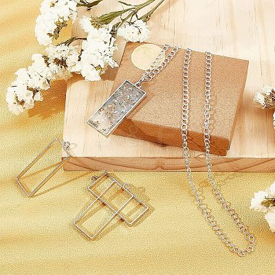 Rack Plating Alloy Rectangle Open Back Bezel Pendants PALLOY-UN0001-12P-FF-1