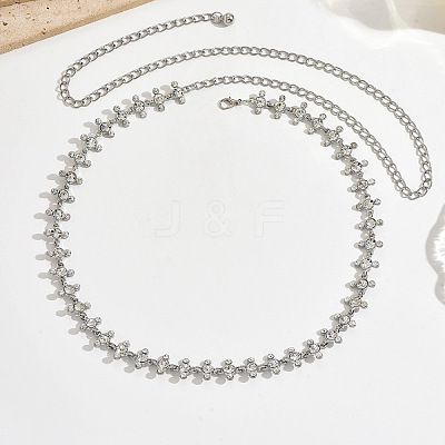 Alloy Crystal Rhinestone Flat Round Link Waist Chains for Women WGC7710-01-1