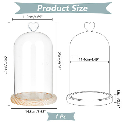 Heart Glass Dome Cover AJEW-WH0471-48D-1