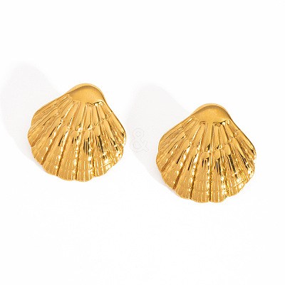 Beach 304 Stainless Steel Shell Shape Stud Earrings for Women BP9833-2-1