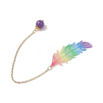 3Pcs Stainless Steel Feather & Alloy Bookmarks AJEW-JK00402-1