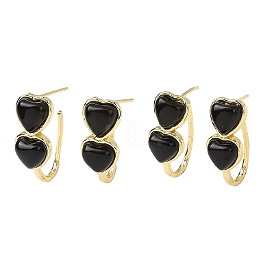 Valentine's Day Heart Natural Obsidian Stud Earrings EJEW-T053-01G-10-1