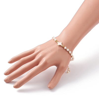 Natural White Shell Star Link Bracelets BJEW-JB05780-02-1
