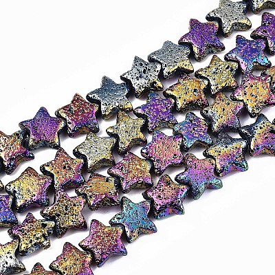 Rainbow Electroplated Natural Lava Rock Bead Strands G-T131-37-1