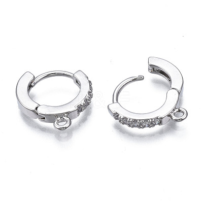 Brass Micro Pave Cubic Zirconia Huggie Hoop Earring Findings X-KK-T063-012P-NF-1