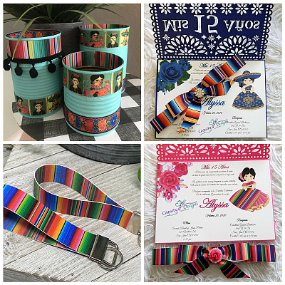 2 Rolls 2 Style Stripe Pattern Printed Polyester Grosgrain Ribbon OCOR-TA0001-38A-1