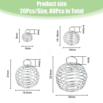 80Pcs 4 Styles Iron Bead Cage Pendants IFIN-HY0001-08-1