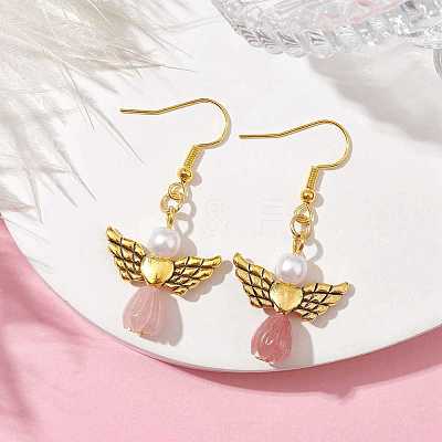 Angel Antique Golden Alloy & Resin Dangle Earrings EJEW-JE05686-02-1