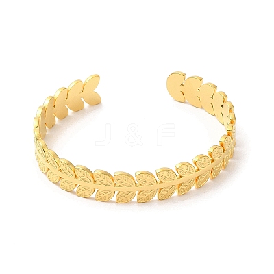 Ion Plating(IP) 304 Stainless Steel Leaf Open Cuff Bangles BJEW-L682-029G-1