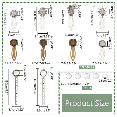 38pcs 14 Styles Alloy with  Iron Bookmark Cabochon Setting FIND-NB0005-25-1