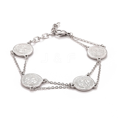 Non-Tarnish 201 Stainless Steel Saint Benedict Link Bracelet for Men Women STAS-E160-34P-1