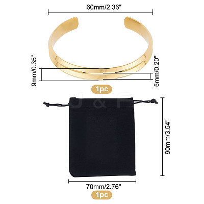 304 Stainless Steel Grooved Line Open Cuff Bangle for Men Women STAS-UN0043-40-1