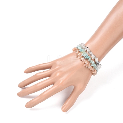 Chips Natural Rutilated Quartz & Flower Amazonite & Sunstone Beaded Stretch Bracelets Sets X-BJEW-JB05332-06-1