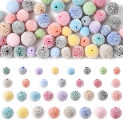 30Pcs Flocky Opaque Acrylic Beads OACR-YW0004-38A-1