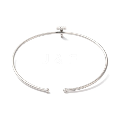 Rack Plating Brass Micro Pave Clear Cubic Zirconia Letter Open Cuff Bangles BJEW-A018-01P-T-1