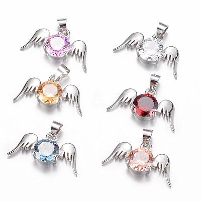 Brass Cubic Zirconia Pendants ZIRC-P016-49P-1