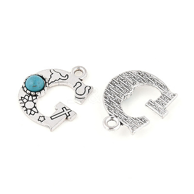 Synthetic Turquoise & Alloy Pendants PALLOY-H146-01AS-G-1