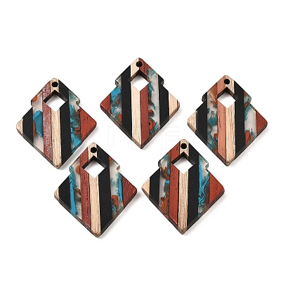 Transparent Resin & Walnut Wood Pendants X-RESI-E050-04-1