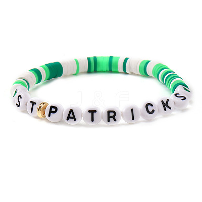 ST Patricks Acrylic & Polymer Clay Heishi Beads Stretch Bracelets for Women BK9964-18-1
