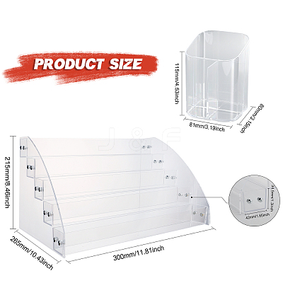 1 Set 5-Tier Transparent Acrylic Nail Polish Organizer and 1Pc 3 Compartments Plastic Pen Storage Box AJEW-GL0001-76-1