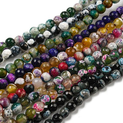Natural Fire Crackle Agate Faceted Round Beads Strands G-A134-02-6mm-1