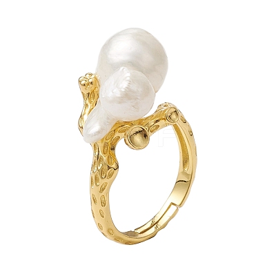 Round Natural Pearl Adjustable Rings RJEW-P113-06G-1