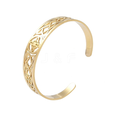 Hollow Out Knot 304 Stainless Steel Open Cuff Bangles for Women BJEW-G701-02G-1