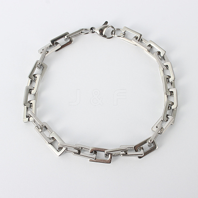 Tarnish Resistant Rectangle 201 Stainless Steel Chain Bracelets LS-BJEW-N240-06P-1