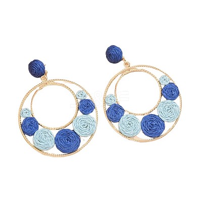 Alloy & Raffia Grass Woven Flower Dangle Stud Earring for Women WG57AD3-03-1