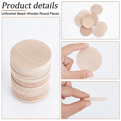 40Pcs Unfinished Beech Wooden Round Pieces WOOD-PH0009-48-1