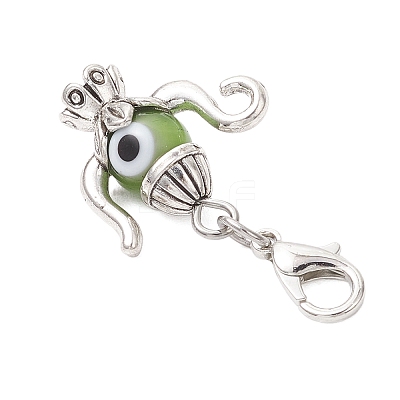 Teapot Handmade Evil Eye Lampwork & Tibetan Style Alloy Pendant Decorations HJEW-JM03543-02-1
