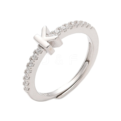 S925 Sterling Silver Adjustable Letter Rings for Women RJEW-M068-01P-K-1