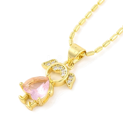 Brass Pave Cubic Zirconia Girl Love Pendant Necklaces for Women NJEW-S430-01G-02-1