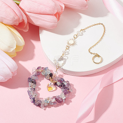 Heart Natural Fluorite Chip Pendant Drcorations HJEW-JM01651-04-1