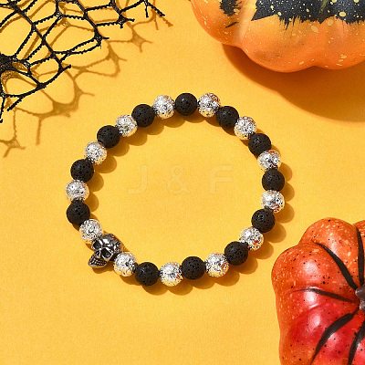 Halloween Dyed & Electroplate Natural Lava Rock Bracelets BJEW-JB12332-01-1