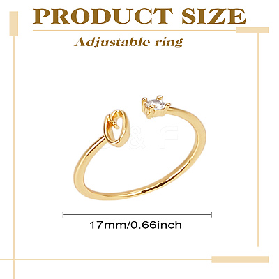 1Pc Letter Brass Rhinestone Open Cuff Rings for Women AJEW-LP0004-47Q-G-1