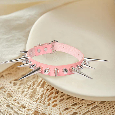 Punk Rock Style Alloy Spiked Cone Rivet Imitation Leather Chocker Necklaces NJEW-WH20011-10P-03-1