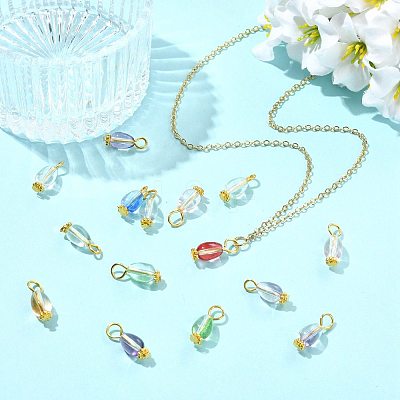 20Pcs 4 Colors Baking Paint Transparent Glass Pendants PALLOY-FS00074-1