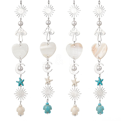 Synthetic Turquoise Starfish Turtle Beads Hanging Suncatchers HJEW-JM03446-1