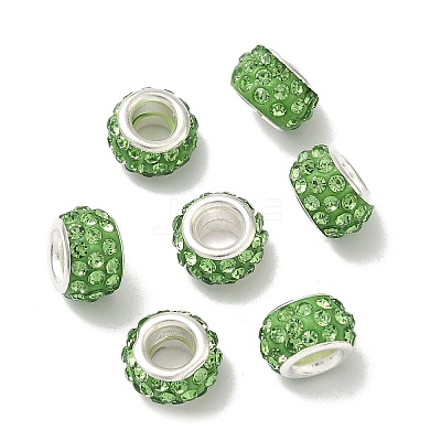 Polymer Clay Rhinestone European Large Hole Beads with Silver Color Plated Brass Cores FPDL-R002-11-1
