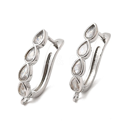 Teardrop Brass Micro Pave Clear Cubic Zirconia Hoop Earring Findings KK-A289-09P-1